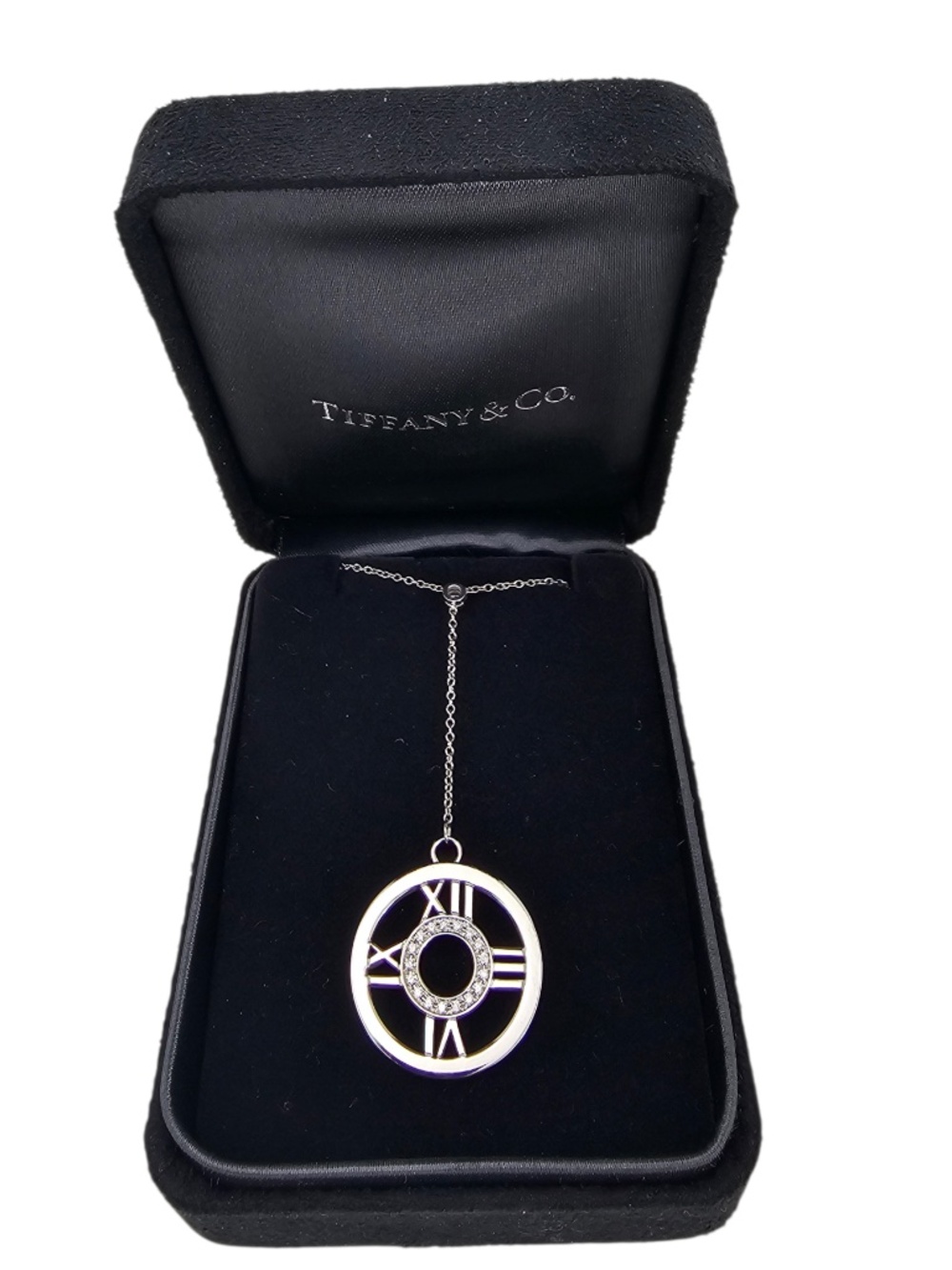 Tiffany & Co. 18K White Gold Diamond Atlas Lariat Necklace w/Box #24770
